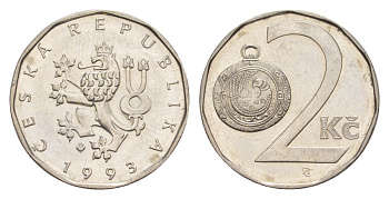 Чехия 2 кроны 1993 KM 9 сталь плакированная никелем aUNC 4632-526