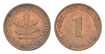 ФРГ 1 пфенниг 1972 D KM 105, J.380 сталь плакированная медью 4630-847