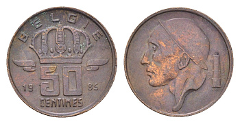 Бельгия 50 сантимов 1985 Belgie, Бодуэн I (1951-1993) KM 149 бронза 4705-269