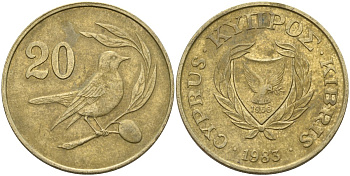 Кипр 20 центов 1983 птичка KM 57.1 никель латунь 4140-714