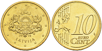 Латвия 10 евроцентов 2014 KM 153 нордик UNC 4364-1625