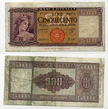 Италия 500 лир 1961 Pick 80b бумага 450-78-1