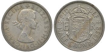Великобритания 1/2 кроны 1958 Елизавета II (1952-2022) KM 907, Spink 4145 медно-никель 4125-232