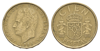 Испания 100 песет 1986 M, Хуан Карлос I (1975-2014) KM 826 алюминиевая бронза 4622-216
