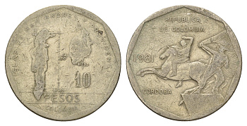 Колумбия 10 песо 1981 KM 270 медь цинк никель 4142-313