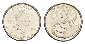 Канада 10 центов 2001 международный год волонтеров KM 412 сталь плакированная никелем UNC 4651-625