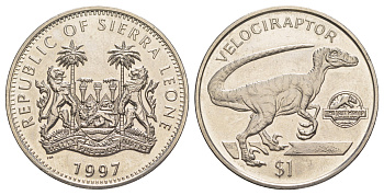 Сьерра-Леоне 1 доллар 1997 Велоцираптор KM 95 медно-никель BU 1521-1334