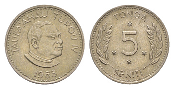 Тонга 5 сенити 1968 KM 29 медно-никель UNC 4651-924