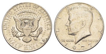 США 1/2 доллара (50 центов) 1977 D, Джон Кеннеди KM A202b медь плакированная медно-никелем aUNC 4536-1116