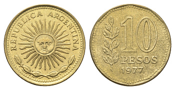 Аргентина 10 песо 1977 KM 72 алюминиевая бронза aUNC 4663-844