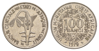 Западная Африка (BCEAO) 100 франков 1970 KM 4 никель 4656-914