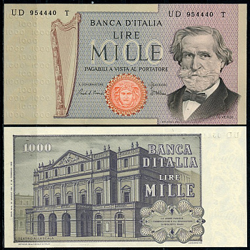 Италия 1000 лир 1981 Джузеппе Верди, Милан Ла Скала Pick 101 h  бумага  UNC (пресс) 450-42-1