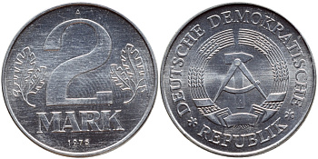 ГДР 2 МАРКИ 1975 А KM 48 алюминий UNC 59-424
