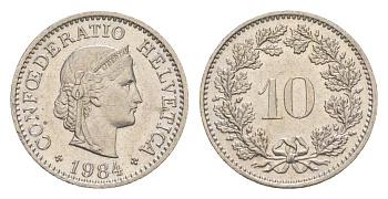 Швейцария 10 раппенов 1984 KM 27 медно-никель 4625-745