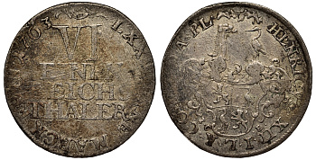 Рейсс-обер-Грейц 1/6 талера 1763 ICE, Генрих XI (1723-1800) KM 64, Knab 237, Jaeger 15 серебро 00-000-00