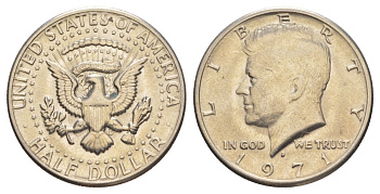 США 1/2 доллара (50 центов) 1971 D, Джон Кеннеди KM 202b медь плакированная медно-никелем aUNC 114-1035