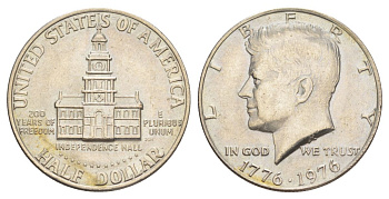 США 1/2 доллара (50 центов) 1976 200 лет независимости, Джон Кеннеди KM 205 медь плакированная медно-никелем aUNC 4545-211