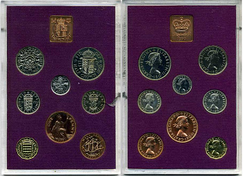 Великобритания набор из 8 монет и 1 жетон монетного двора 1970 в оригинальной упаковке KM PS 26 PROOF 3-6-4-12