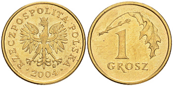 Польша 1 грош 2004 MW KM 276, Parchimowicz 701m латунь UNC 4516-823