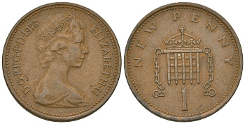 Великобритания 1 пенни 1973 Елизавета II (1952-2022) KM 915, Spink 4237 (B1) бронза 4651-123