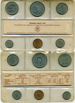 Швеция набор из 6 монет (5, 10, 25 и 50 эре; 1 и 5 крон) 1978 в оригинальной банковской упаковке, запайка KM MS6 (849, 850, 851, 852, 853 и 855) BU 8-2-06-58