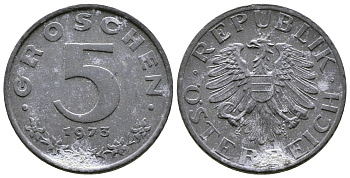 АВСТРИЯ 5 ГРОШЕЙ 1973 KM 2875 цинк 57-1343
