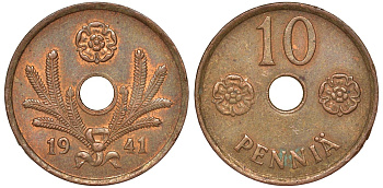 Финляндия 10 пенни 1941 KM 33.1 медь 51-3654