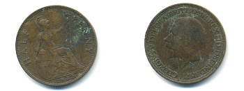 Великобритания 1/2 пенни 1932 Георг V (1910-1936) KM 837, Spink 4058 бронза 89-333