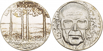 Финляндия 10 марок 1975 S-H, 75 лет президенту Урхо Кекконену KM 54 серебро UNC 1515-1622