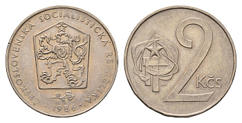 Чехословакия 2 кроны 1986 KM 75 медно-никель UNC 4678-653