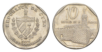 Куба 10 сентаво 2000 форт в Гаване Ла-Фуэрса KM 576.2, JMA MC20, Schoen 714 сталь плакированная никелем 4644-739