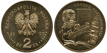 Польша 2 злотых 2007 150 лет со дня рождения Конрада Коженёвского (1857-1924) KM 591 нордик UNC 4676-452