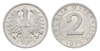 Австрия 2 гроша 1976 KM 2876 алюминий aUNC 4564-837
