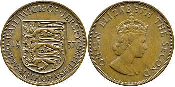 Джерси 1/12 шиллинга 1957 Елизавета II (1952-2022) KM 21 бронза 51-4821