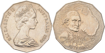 Австралия 50 центов 1970 200 лет австралийскому путешествию капитана Кука KM 69 медно-никель UNC 4517-121