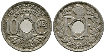 ФРАНЦИЯ 10 САНТИМОВ 1925 ТИП ЛИНДАЙЁ KM 866а медно-никель 4364-1326