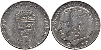 Швеция 1 крона 1978 Карл XVI Густав (1973- ) KM 852 медь плакированная медно-никелем 89-1553