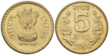 Индия 5 рупий 2009 * (звезда) - Хайдарабад KM 373 никель латунь 117-437