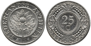 Нидерландские Антилы 25 центов 2009 Беатрикс (1980-2013) KM 35 никелированная сталь 4576-1236