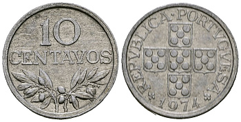 Португалия 10 сентаво 1974 KM 594 алюминий 4164-1051