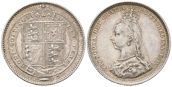 Великобритания 1 шиллинг 1887 Виктория (1837-1901) KM 761, Spink 3926 серебро 68-756