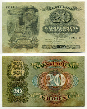 Эстония 20 крон 1932 пастух Pick 64 a бумага 7375-16-1-1