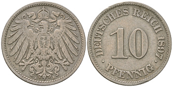 Германия 10 пфеннигов 1897 А KM 12, J. 13 медно-никель 4641-426