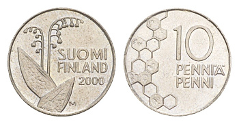 Финляндия 10 пенни 2000 KM 65 медно-никель 4647-362