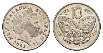 Новая Зеландия 10 центов 2003 KM 117 медно-никель 4182-422