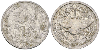 Французская Новая Каледония 1 франк 2017 птица кагу, (IEOM) KM 10, Schoen 10 алюминий 33-1213