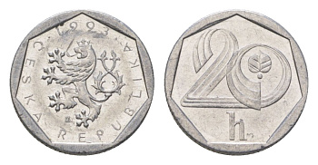 Чехия 20 геллеров 1993 KM 2.1 алюминий 4623-757