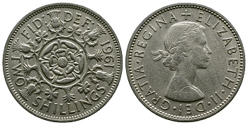 Великобритания 2 шиллинга (флорин) 1961 Елизавета II (1952-2022) KM 906, Spink 4146 медно-никель 4382-321