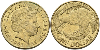 Новая Зеландия 1 доллар 2003 Елизавета II (1952-2022), птица киви  KM 120 алюминиевая бронза 41-941