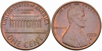 США 1 ЦЕНТ 1975 D, ЛИНКОЛЬН KM 201 медь цинк 105-631